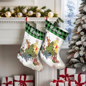 Personalized Vintage Winnie the Pooh Christmas Stocking, Disney Christmas Stocking, Christmas Decoration, Pooh Christmas Decor