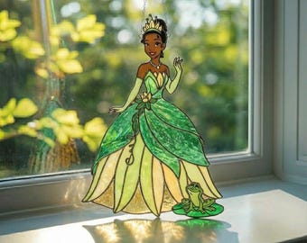 Acchiappasole Tiana della Principessa Disney, arazzo da finestra in acrilico della Principessa Tiana, decorazione della Principessa e il Ranocchio, decorazioni per la casa Disney per bambine