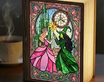 Wicked Book Lamp, Glinda And Elphaba Lamp, Good Witch And Wicked Witch Scene, LED Foldable Book Light, Musical Fantasy Night Light