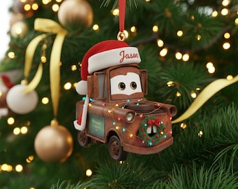 Adorno acrílico plano personalizado de Mater, adorno de Disney Cars, regalo con nombre personalizado, recuerdo de Mater de Pixar 2025, decoración navideña de Disney