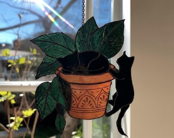 Gato Preto em Vaso de Flores com Decoração de Acrílico para Janela, Ideal para Amantes de Gatos, Perfeito para Decoração de Casa ou para Mães de Gatos. Também é uma ótima opção para decorar sua casa.