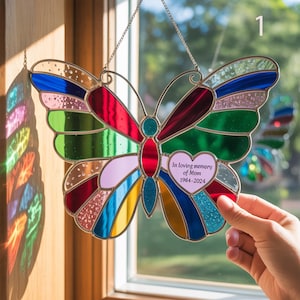 Custom Butterfly Acrylic Suncatcher, Butterfly Suncatcher, Heart Memorial Gift for Family, Memory Window Decor, Memorial Acrylic Suncatcher