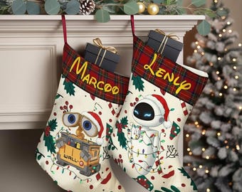 Personalized Wall E Eve Christmas Stocking, Disney Couple Matching Stocking, Wall E Christmas Stocking, Custom Disney Stocking With Name