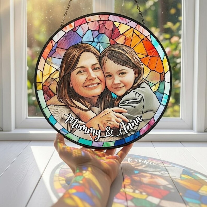 Custom Portrait Photo Stained Glass Suncatcher, Window Hanging, Mom ...
