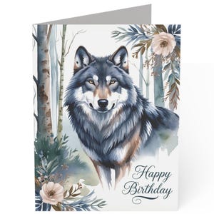 Watercolor Wolf Birthday Card: Wildlife Greeting Card Set