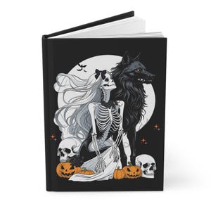Halloween Hardcover Journal: Skeleton Wolf Design, Spooky Gothic Notebook