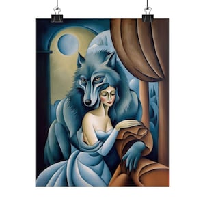 Wolf and Girl Art Print: Vintage Whimsical Fantasy Wall Decor