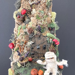 Chained Door Diorama: Acorn Mummy, Chains, Mushrooms, Creepy Cute