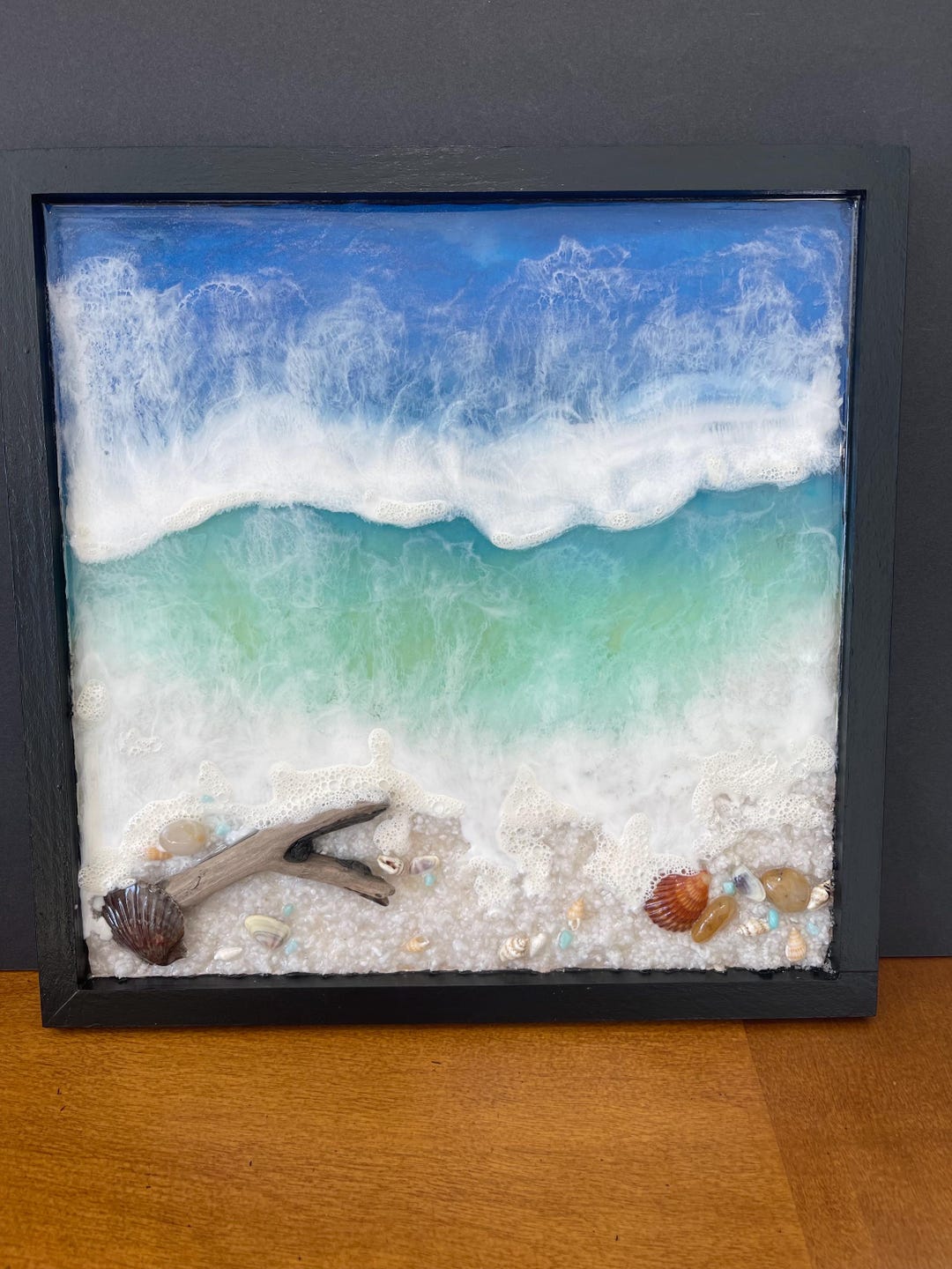 Epoxy Shell Designs Epoxy Resin Ocean Wall Art: Handmade Beach With Shells, Driftwood and ...