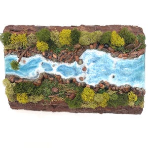Resin River Wall Art: Hand Painted Clay Rocks, Epoxy Water Art, Handmade Nature Decor