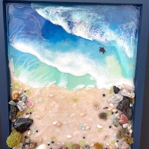 Resin Sea Turtle Wall Art with Real Shells: Ocean Wave Beach House Decor