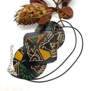 Handmade Leather necklace/ One of a kind/ Thick Finished full grain cowhide leather necklace/ Hand painted pendent
