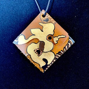Unique handmade leather necklace (hand drawn/ hand painted)/ thick full grain cowhide leather