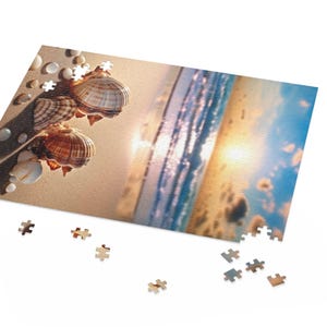 Jigsaw Puzzle Beach Sunset Seashell (120, 252, 500-Piece) - Ocean Decor, Family Game Night, Coastal Art, Puzzle Enthusiasts