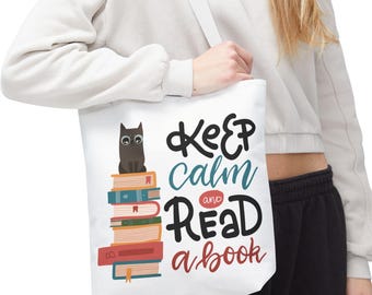 Bolsa de mano para amantes de los libros: diseño de gatos y libros