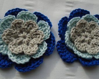 Crocheted flowers set of 2 appliques 2.5 inch embellishment motif