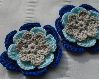 Crocheted flowers set of 2 appliques 2.5 inch embellishment motif