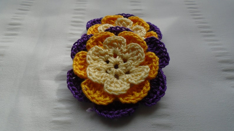 Crocheted flowers set of 2 appliques 2.5 inch embellishment motif