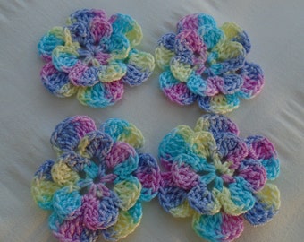 Appliques hand crocheted flowers embellishment set of 4 in egg hunt cotton 1.5 inch