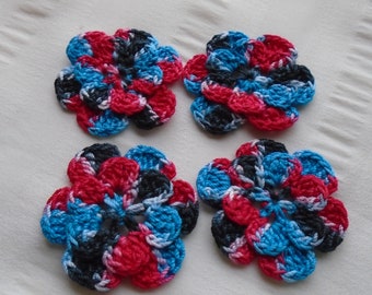 Appliques hand crocheted flowers embellishment set of 4 Bruised cotton 1.5 inch