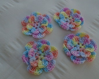 Appliques hand crocheted flowers embellishment set of 4 in spring bouquet cotton 1.5 inch