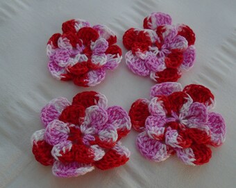 Appliques hand crocheted flowers embellishment set of 4 in be mine cotton 1.5 inch