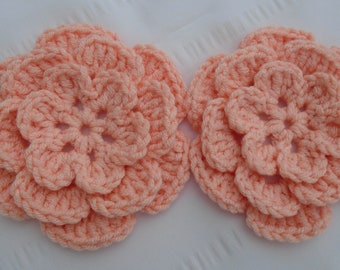 Crochet flowers set of 2 peach color 5.5 inch size flower motif embellishment