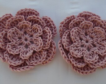 Crocheted flowers set of 2 appliques 3 inch embellishment motif mauve