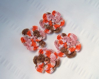 Appliques hand crocheted flowers set of 4 happy thanksgiving   cotton 1.5 inch