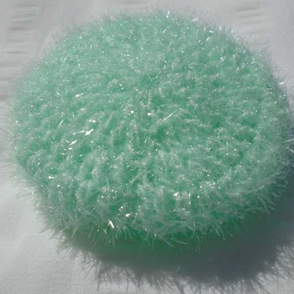 Scrubber, Dish Scrubbies, Kitchen Scrubbies, 3.5 inch round , Double Layer, Kitchen Essential, Hand Crochet Kitchen Scrubber, Mind green .