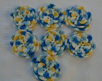 Crochet flowers set of 7 sunkissed color 3.5 inch size flower motif embellishment