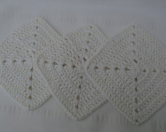 Granny square motif set of 3 squares Ivory crochet patch do it your self project premade crochet square