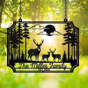 Personalized Deer Family Name Sign, Hunting Lodge Decor, Deer Metal Wall Art, Hunting Sign, Hunter Name Sign, Hunter Gift, Deer Lover Gift