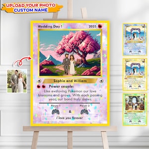 Gepersonaliseerde trouwbord, Poke' Trading Card, Poke' Wedding welkomstbord, bruiloftsdecor, cadeau bord, cadeau voor gamer, Personaliz-fotocadeau