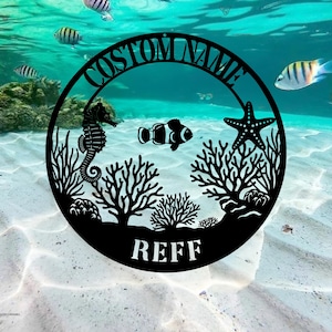 Custom Reef Sign, Fish Coral Reef Metal Wall Art, Home Aquarium Sign, Aquarium Decor, Coral Reef Metal Wall Art, Coastal Decor, Gift for dad