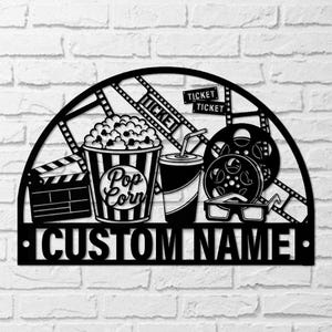 Personalized Home Theater Metal Sign,Home Theater Metal Wall Art, Home Cinema Sign,Home Cinema Wall Decor,Housewarming Gift,Man Cave Decor