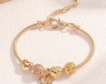 Shining Charm Bracelets, Pandora bracelets 18k gold plated charms Glazed Gem Beads Gold Charms Hanging bracelet, stainless steel bracelets