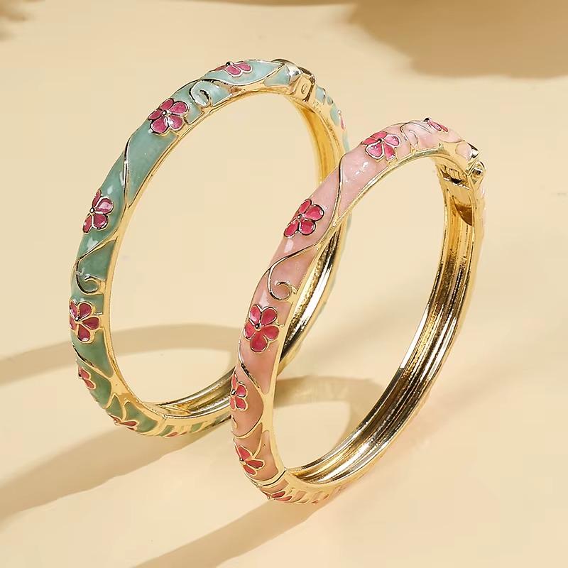 Vintage Bangle Bracelets Pink Gold-plated Enamel Cloisonné Bangle, Pink ...