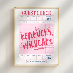 University of Kentucky wall art, digital prints, dorm decor UK, Pink UK Guest Check