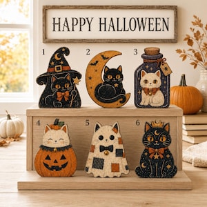 Decoración de bloques de madera para Halloween, lindo juego de adornos para estantes de Halloween, fantasma, calabaza, gato negro, búho, esqueleto, vampiro, decoración de chimenea estilo granja