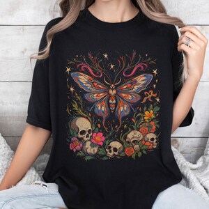 Vintage Gothic Shirt, Pastel Goth Butterfly Shirt, Gothic Garden Shirt, Dark Academia Shirt,  Floral Skull Shirt, Botanical Butterfly Top
