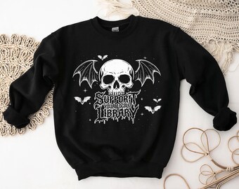 Gothic Skull Library Sweatshirt: Spooky Book Lover Gift