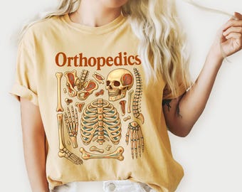 Camiseta de ortopedia, camiseta médica de anatomía esquelética, estilo para el departamento de ortopedia, atuendo para personal sanitario, regalo informal para personal hospitalario.