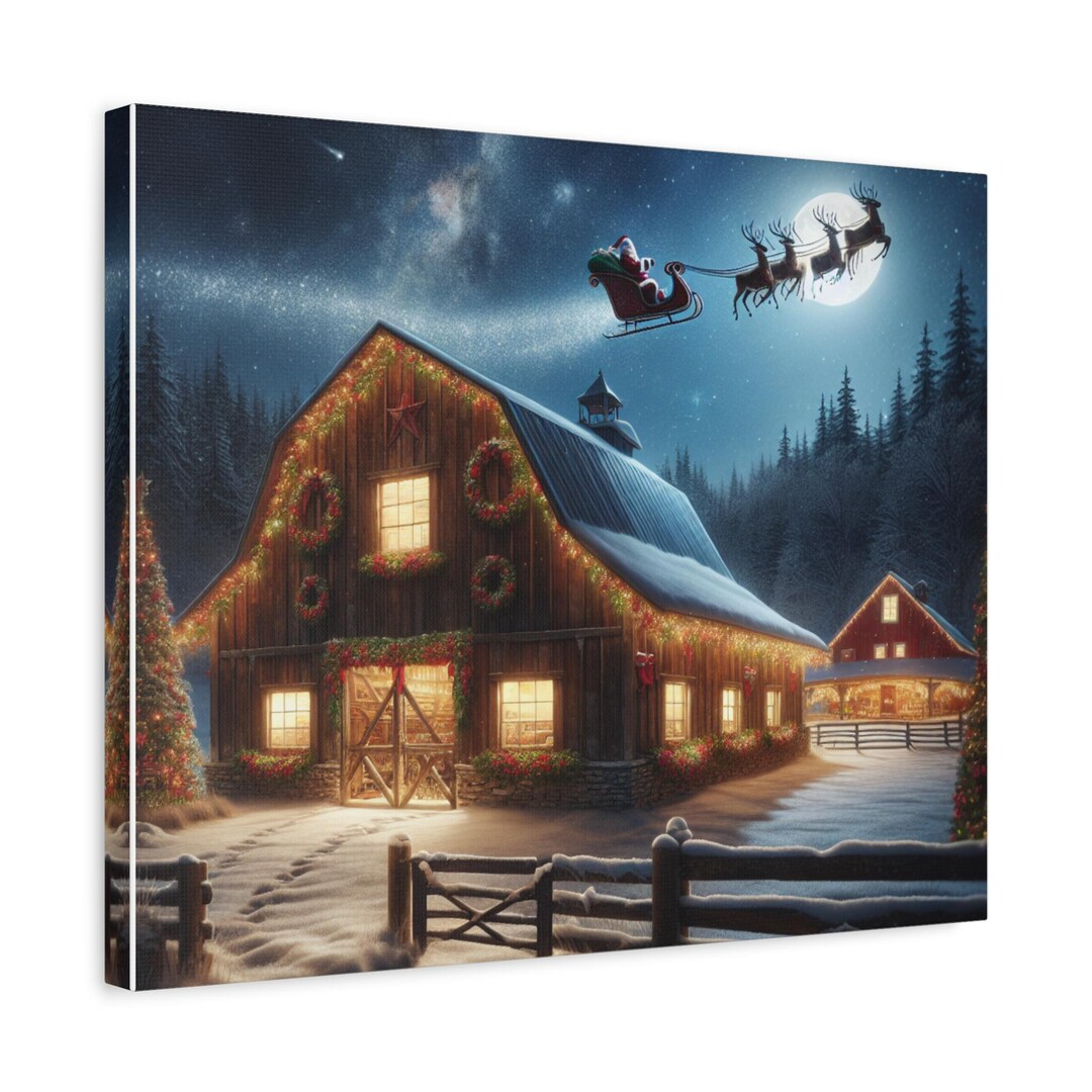 Winter Barn, Christmas Barn, Canvas Wall Art, Holiday Home Decoration ...