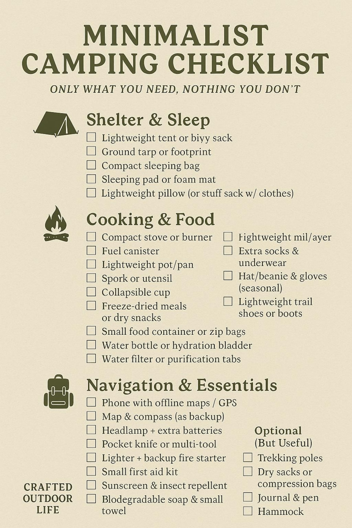 Minimalist Camping Checklist Printable | Digital Outdoor Packing List ...