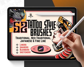 Tattoo Style Procreate Brushes: Liners, Shaders, Blenders (52 Brushes)