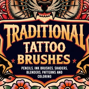 Set Procreate Tattoo Tradizionale – 40 Pennelli per Inchiostro, Sfumature, Bordi, Texture Carta e Colori