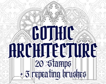 25 Gothic Architecture Procreate Stamps