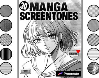 30 Manga Screentone Brushes for Procreate | Dot, Line, Pattern Shading Kit (Digital Download)