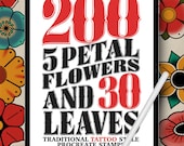 200 Traditional Tattoo Flower Procreate Stamps + 30 Leaves: Floral Brush Set (Digital Download)